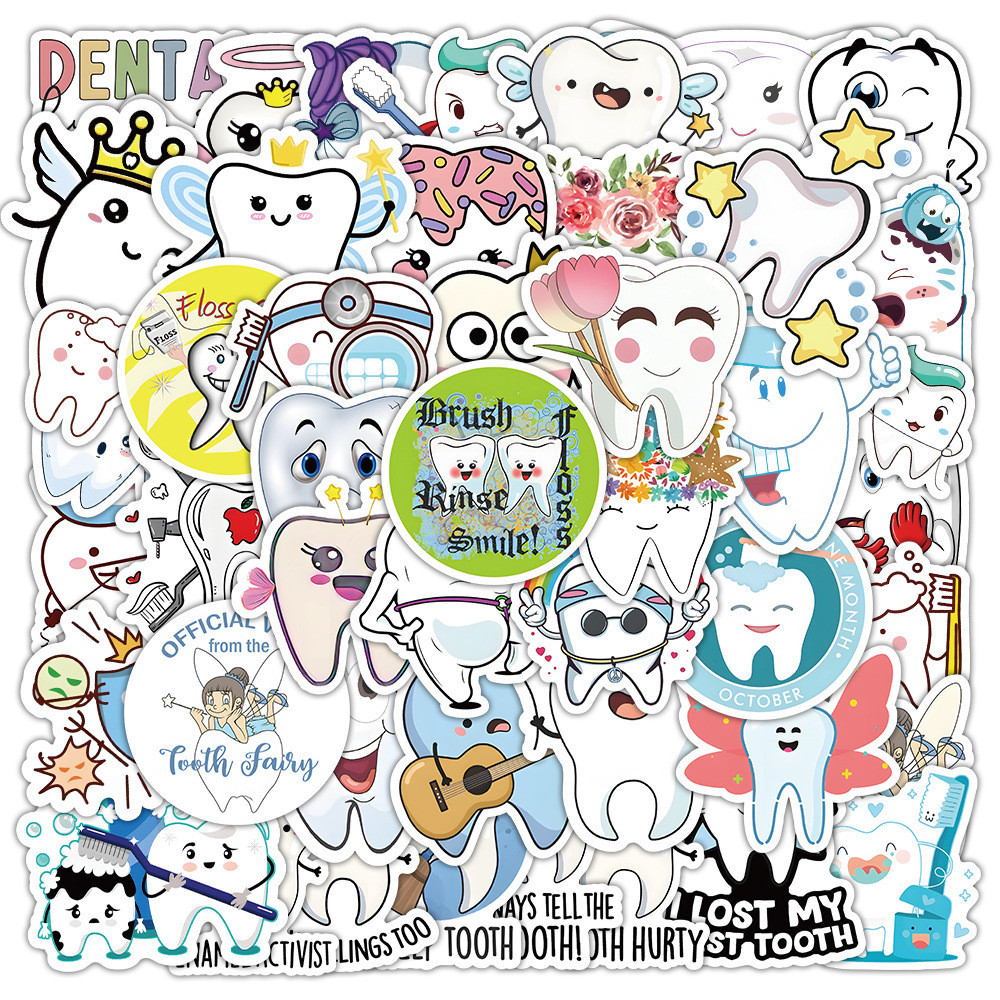 พร้อมส่ง ปกป้องฟัน protect teeth ลายการ์ตูนอะนิเมะ กันน้ำ สติ๊กเกอร์ กระโปรงหลังรถ โทรศัพท์มือถือ sticker 50pcs