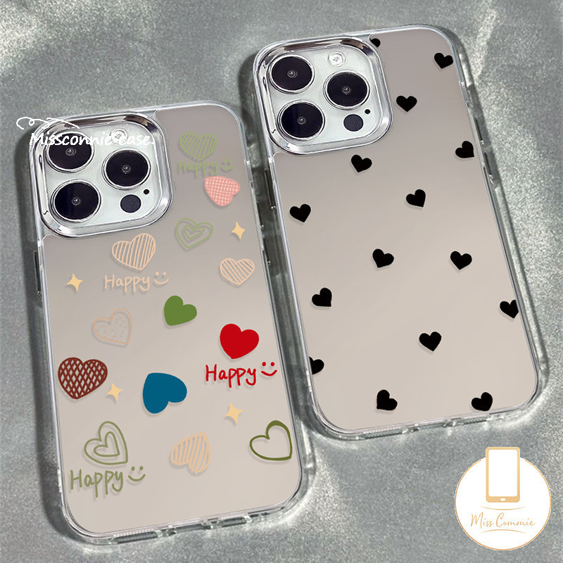 เคสโทรศัพท์มือถือแบบนิ่ม ใส กันกระแทก ลายหัวใจ หน้ายิ้ม เรียบง่าย หรูหรา สําหรับ IPhone 7Plus 11 14 13 15 12 Pro Max X XR 6S 14 15 8 7 6 Plus XS Max SE 2020