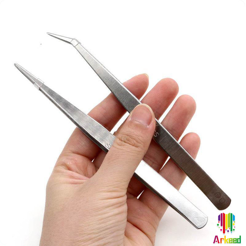 Arkeed คีบหนีบสแตนเลส คีมหนีบอเนกประสงค์ มี 2 แบบ ปากคีบงอ ปากคีบแหลม  Stainless steel tweezers
