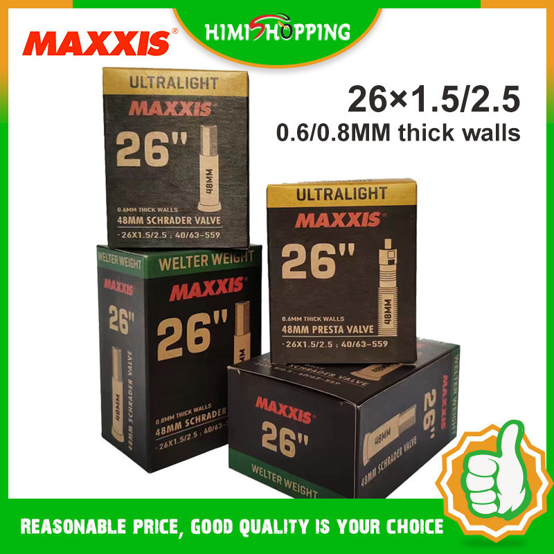 Maxxis ยางในจักรยาน MTB เบาพิเศษ 26 นิ้ว 26×1.5/2.5 AV/FV 48 มม. 0.6/0.8 มม. 1 ชิ้น