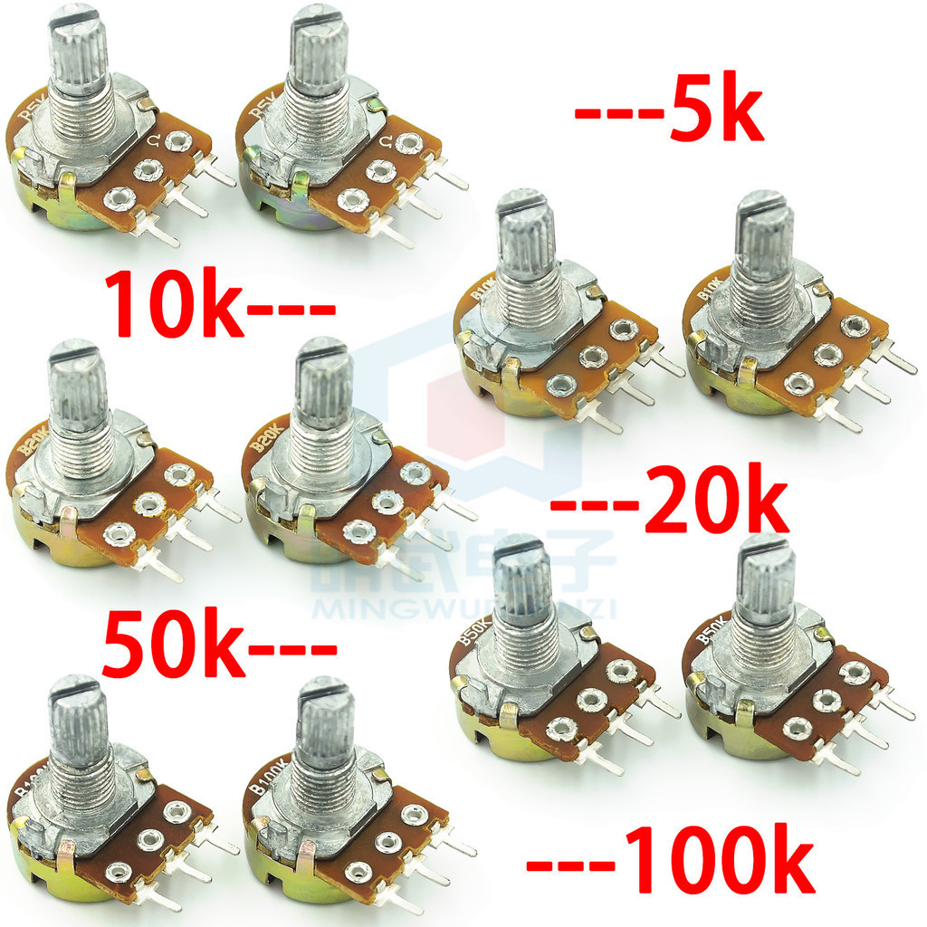 Wh148 โพเทนชิโอมิเตอร์ ด้ามจับสั้น 3 ฟุต ปรับความต้านทานได้ 15 มม. 5K 10K 20K 50K 100K
