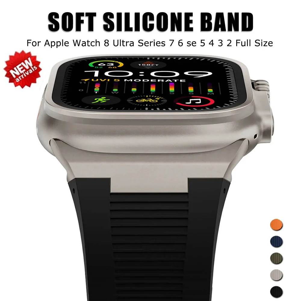 สายนาฬิกาข้อมือซิลิโคนยาง แบบนิ่ม สําหรับ Apple Watch Ultra 2 49 มม. 45 มม. 44 มม. 42 มม. iWatch Series 9 8 7 6 5 se