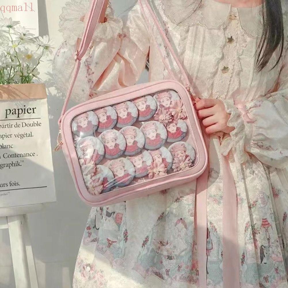 Qqmall กระเป๋าสะพายไหล่ กระเป๋าสตางค์ หนัง PU แบบใส มีซิป อเนกประสงค์ สีพื้น สําหรับผู้หญิง