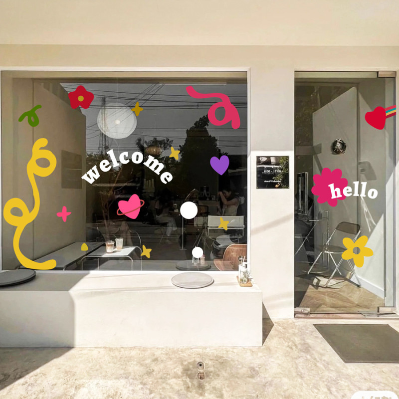 Ins สติกเกอร์ ลายเรขาคณิต เรียบง่าย สําหรับติดตกแต่งกระจก ประตู หน้าต่าง ร้านค้า