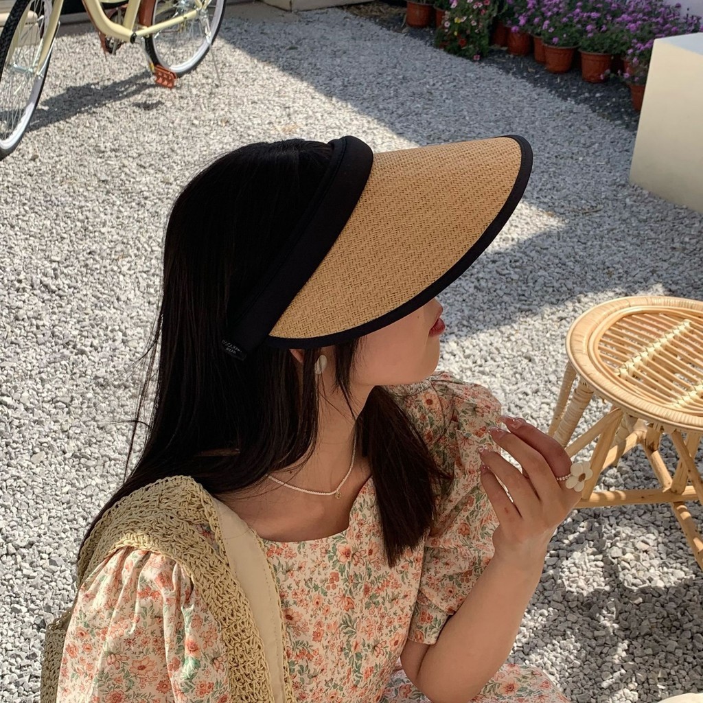 Sun Hat Outdoor Sun Hat Summer Women's Straw Hat Uv-Proof Headband Sun Hat Simple Topless Hat