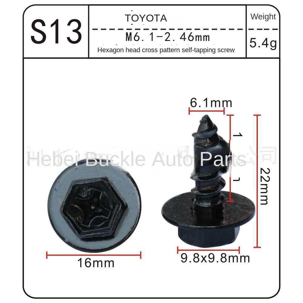 สกรูยึดกันชนหน้ารถยนต์ หัวหกเหลี่ยม M6.1-2.46 มม. สําหรับ Toyota S13