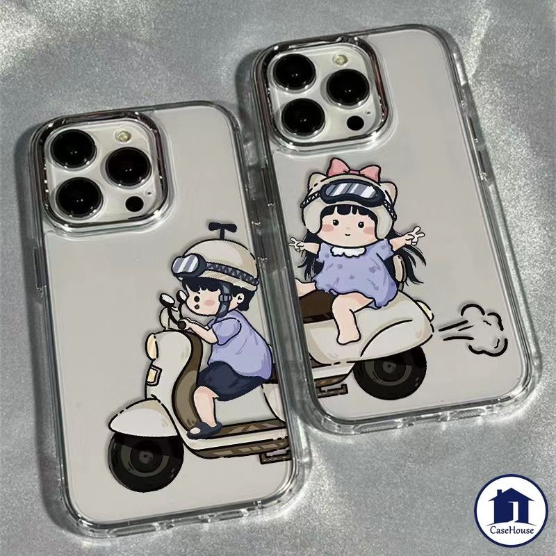 ส่งจากไทย คู่รักจักรยานบอยสาว เคสปุ่มชุบหรูหรา เข้ากันได้สำหรับiPhone 11 7 8 Plus 13 11 15 12 14 Pro Max XR X XS Max
