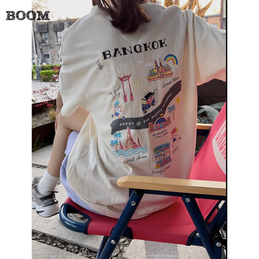 （จัดส่งตลอด 24 ชั่วโมง）BOOM SHOP เสื้อยืดแขนสั้น ผ้าฝ้ายแท้ พิมพ์ลาย แฟชั่นฤดูร้อน สําหรับผู้หญิง