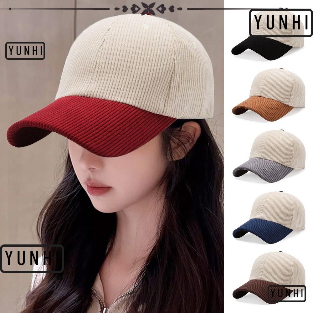 Yunhi หมวกเบสบอล, หมวกผ้าลูกฟูกกํามะหยี่ดีไซน์สีเย็บปะติดปะต่อกัน, บังแดดลําลองอเนกประสงค์ป้องกันแสงแดดหมวกลําลองหญิง