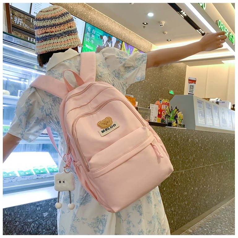 LHL BOUTIQUE กระเป๋าเป้เด็กผู้หญิงสีเหลืองนมเวอร์ชันเกาหลี กระเป๋าเป้สูงมูลค่าสำหรับนักเรียนมัธยมปลาย