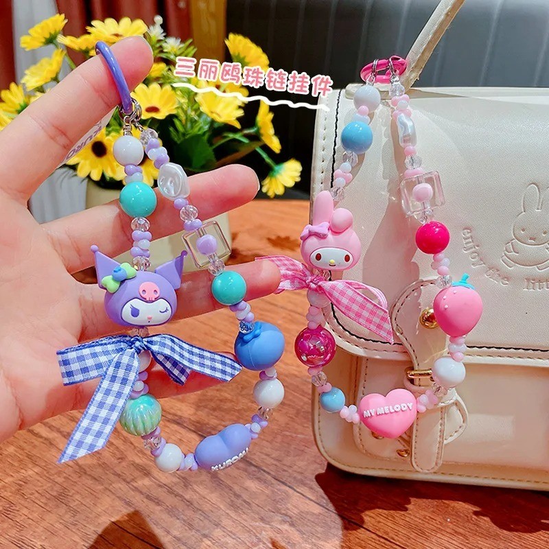 ใหม่ Sanrio Hello Kitty โทรศัพท์จี้อะนิเมะ Kuromi หลายรูปแบบลูกปัดเคสโทรศัพท์พวงกุญแจกระเป๋าเป้สะพายหลังอุปกรณ์เสริมของขวัญ