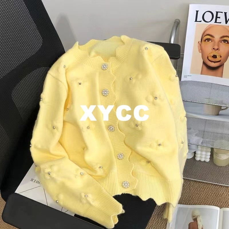 เสื้อคาร์ดิแกน เสื้อกันหนาว ประดับลูกปัด ลายดอกไม้ ขนาดเล็ก สําหรับผู้หญิง