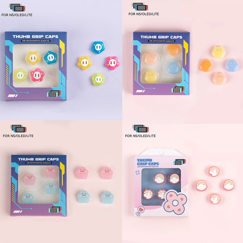 ฝาครอบปุ่มกดจอยสติ๊ก ซิลิโคน ลายน่ารัก ABXY สําหรับ Nintendo Switch OLED Switch Lite Cross D-Pad 4 ชิ้น