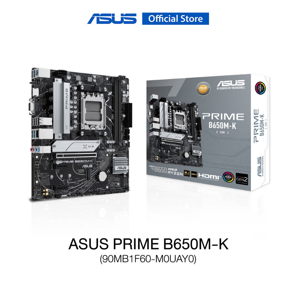 ASUS PRIME B650M-K (90MB1F60-M0UAY0) Mainboard, AMD B650 Micro-ATX motherboard with DDR5, PCIe 5.0 M.2, 2.5Gb Ethernet, BIOS FlashBack, Aura Sync