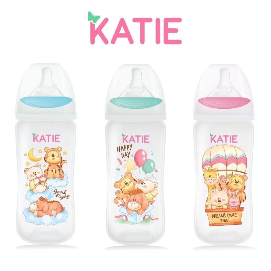 พร้อมส่ง! สินค้าขายดี 🌈 ขวดนมเด็ก จุกนมไม่ดูดไม่ไหล KATIE (เคที่) ขวดนมคอกว้าง PP ขนาด 5 และ 9 ออนซ์