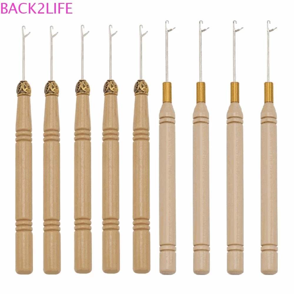 Back2life 3 ชิ้น / เซต ตะขอถักโครเชต์ ด้ามจับไม้ ตะขอโลหะ เข็มเดรดล็อก เครื่องมือทําผม ทอผม ต่อผม ถัก ไมโคร ตะขอ DIY