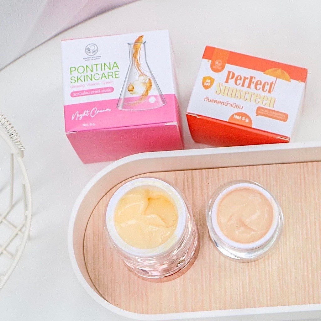 ครีมโสมไข่มุกเกาหลีพรทิน่า + แถมกันแดด Pontina พรทิน่า (1แถม1) โสมแถมกันแดด