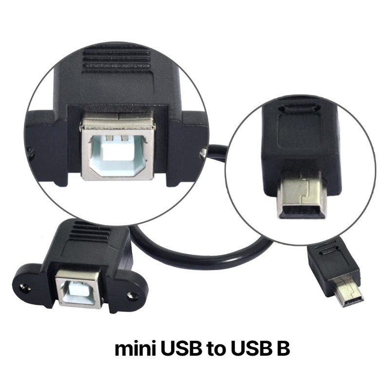 Btsg Mini USB เป็น USB B พร้อมแผงเมาท์สกรู Mini USB ตัวผู้เป็น USB B ตัวเมียขยาย