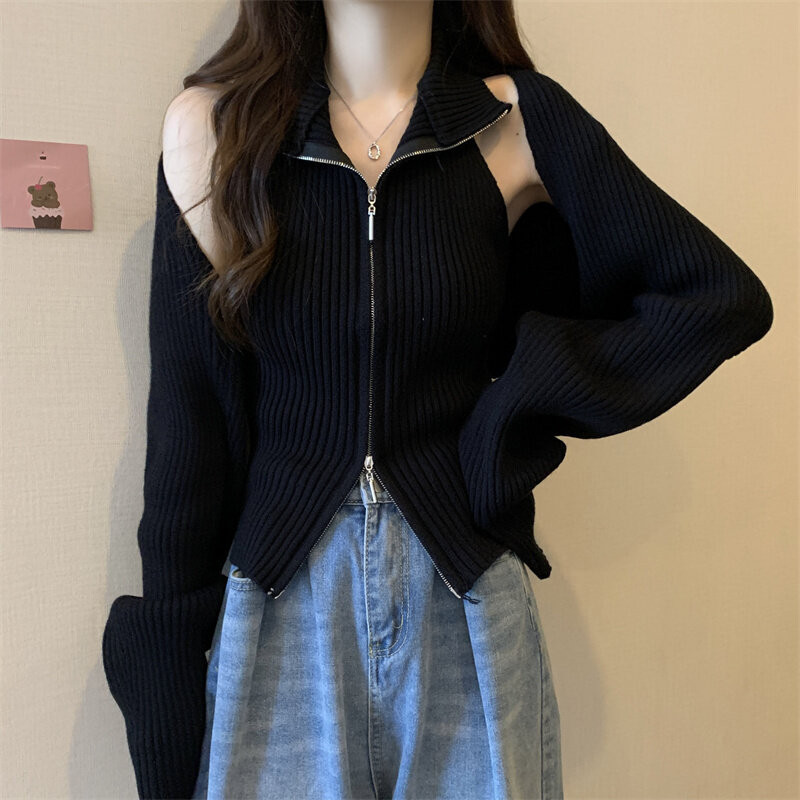 GAKKI เสื้อกล้างแขนกุด + เสื้อคลุมแขนยาวชุดสองชิ้นผู้หญิง 1811#