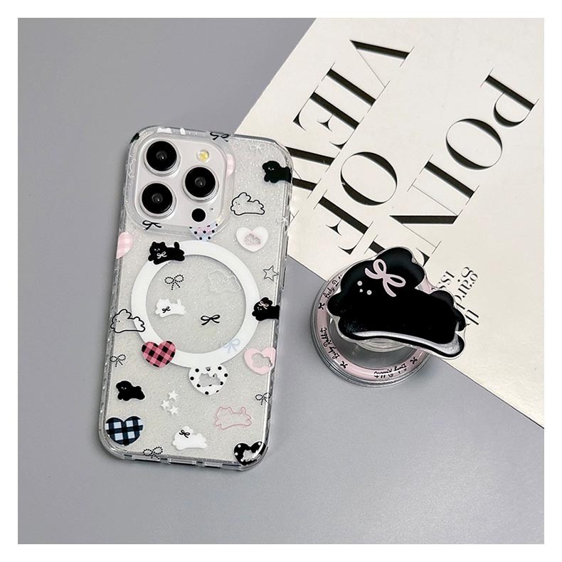 เคสโทรศัพท์มือถือแบบแข็ง ใส แต่งกลิตเตอร์ ลายกระต่าย สีดํา สําหรับ iPhone 12 12Pro 12ProMax 13 13Pro 13ProMax 14 14Pro 14ProMax 15 15Pro 15ProMax