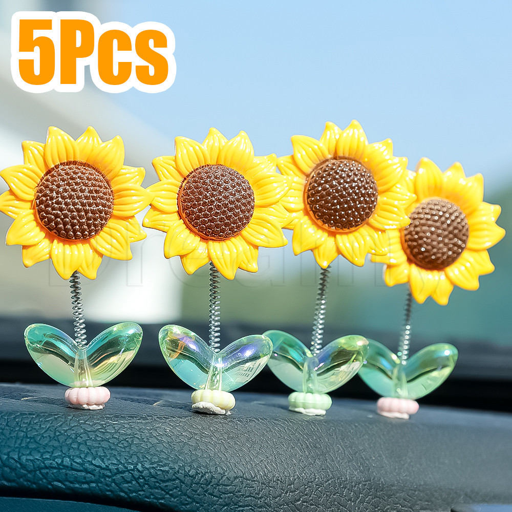 ดอกทานตะวันเขย่าหัว 5 ชิ้น - ของเล่นแกว่งดอกทานตะวันสด - เครื่องประดับดอกทานตะวันตลก - อุปกรณ์เสริมในรถยนต์ - การตกแต่งกระจกมองหลังภายในรถ - การตกแต่งอัตโนมัติ DIY ที่สร้างสรรค์