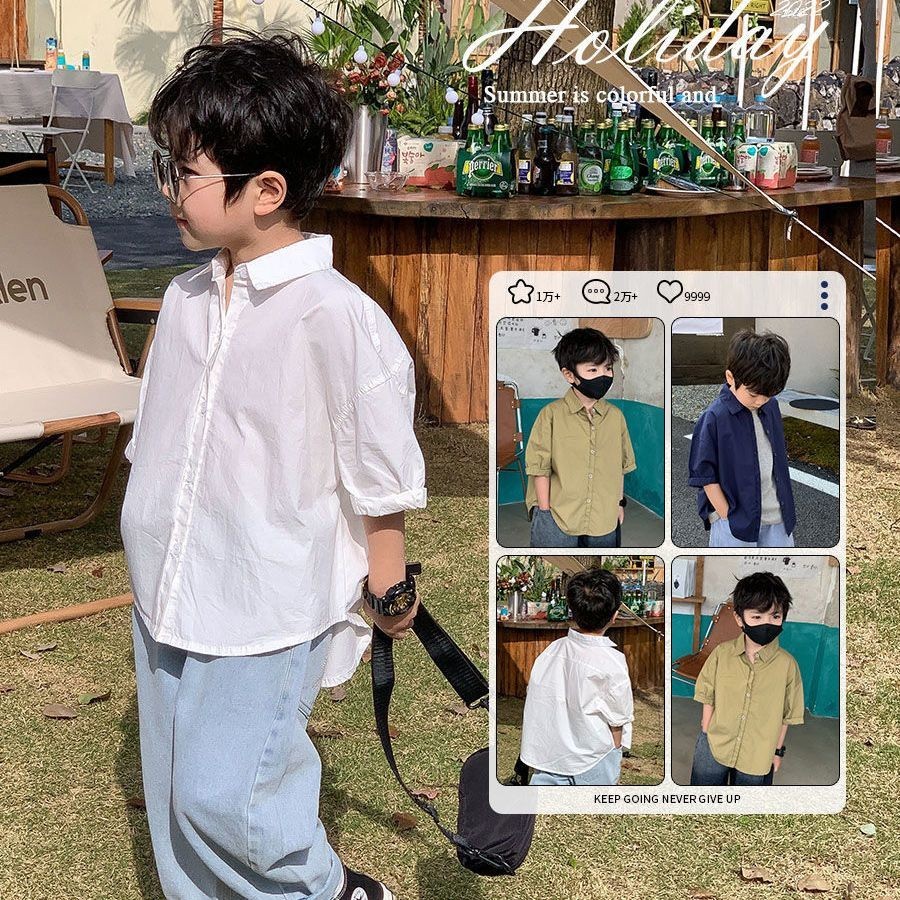 เสื้อเชิ้ตแขนสั้นลําลอง สไตล์เกาหลี แฟชั่นฤดูร้อน สําหรับเด็กผู้ชาย