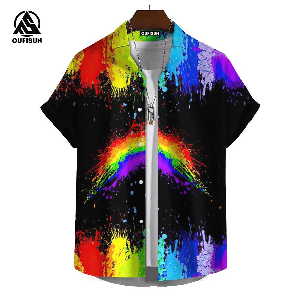 เสื้อยืดแขนสั้น พิมพ์ลาย Songkran Festival สีรุ้ง แฟชั่นฤดูร้อน สําหรับผู้ชาย และผู้หญิง 2024