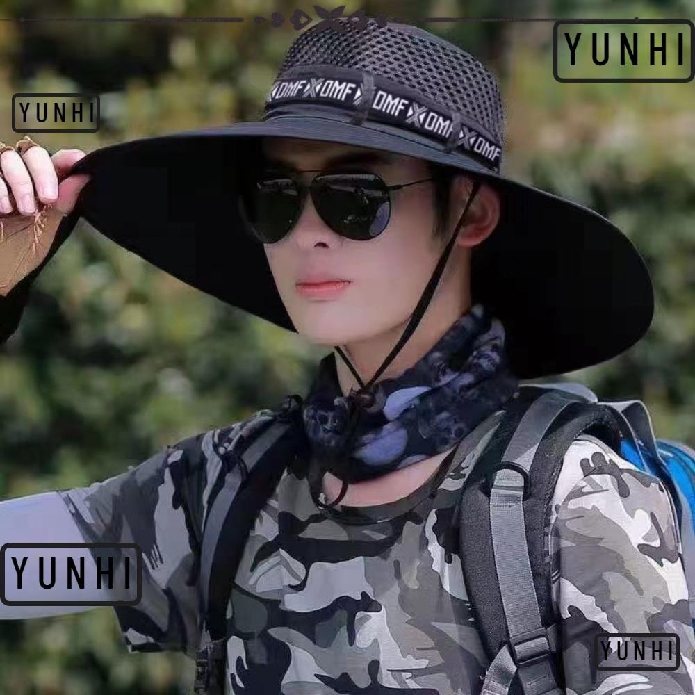 Yunhi หมวกปีกกว้าง 15 ซม. ป้องกันรังสียูวี ระบายอากาศ ปรับได้ สําหรับงานเกษตรกรรม