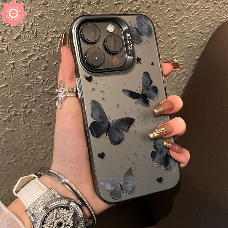 เคสโทรศัพท์มือถือ ชุบโลหะ ลายกราฟฟิตี้ผีเสื้อ ดาวน่ารัก โรแมนติก หรูหรา สําหรับ IPhone 11 15 13 14 12 Pro Max 7Plus 8 7 Plus XR XS X Max SE 2020