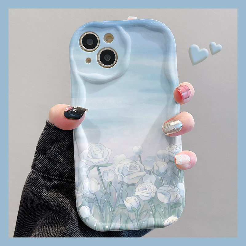 เคสไอโฟน FOR IPHONE 11 14 PRO iPhone 11 13 12Pro MAX X XS XR XSMAX 6 7 8 Plus ทะเลดอกไม้สีฟ้า ซิลิก้าเจล เคส Phone Case