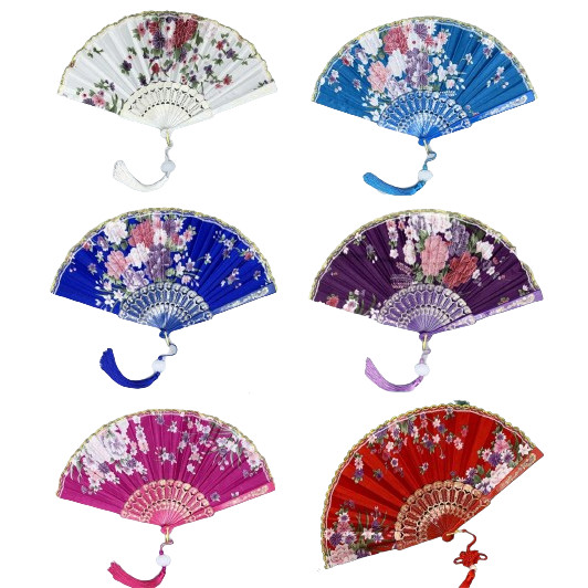 สไตล์จีนผ้าไหมผ้าขอบทองพับพัดลมจีนแบบดั้งเดิมเต้นรําพัดลมที่กําหนดเองที่ทําด้วยมือตกแต่งพัดลม( 42.5 * 23ซม.)