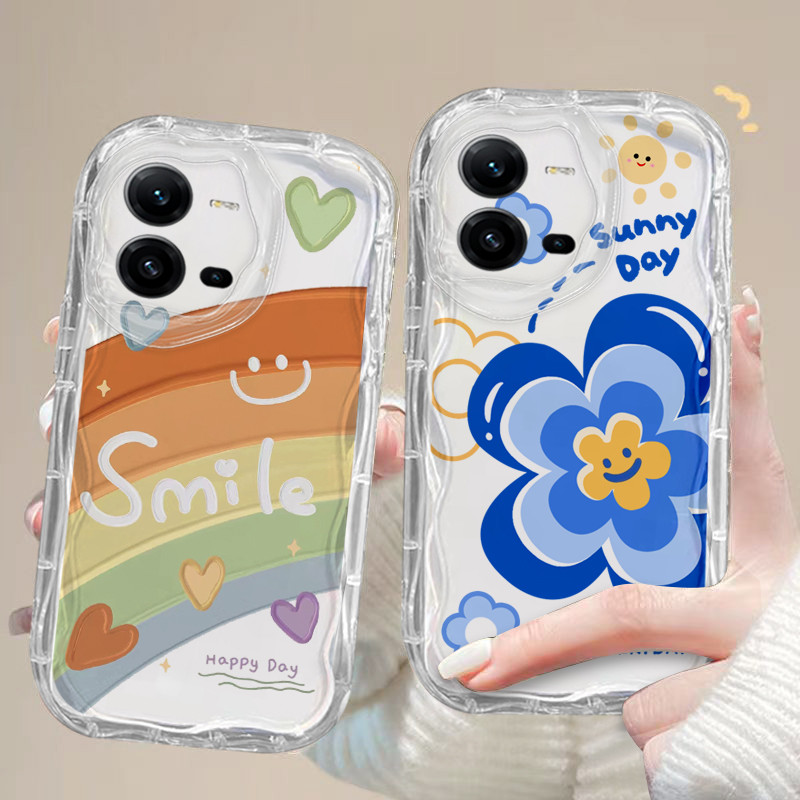เคส Vivo V25 5G เคสโทรศัพท์มือถือนิ่ม แบบใส ลายดอกไม้ สีรุ้ง สําหรับ