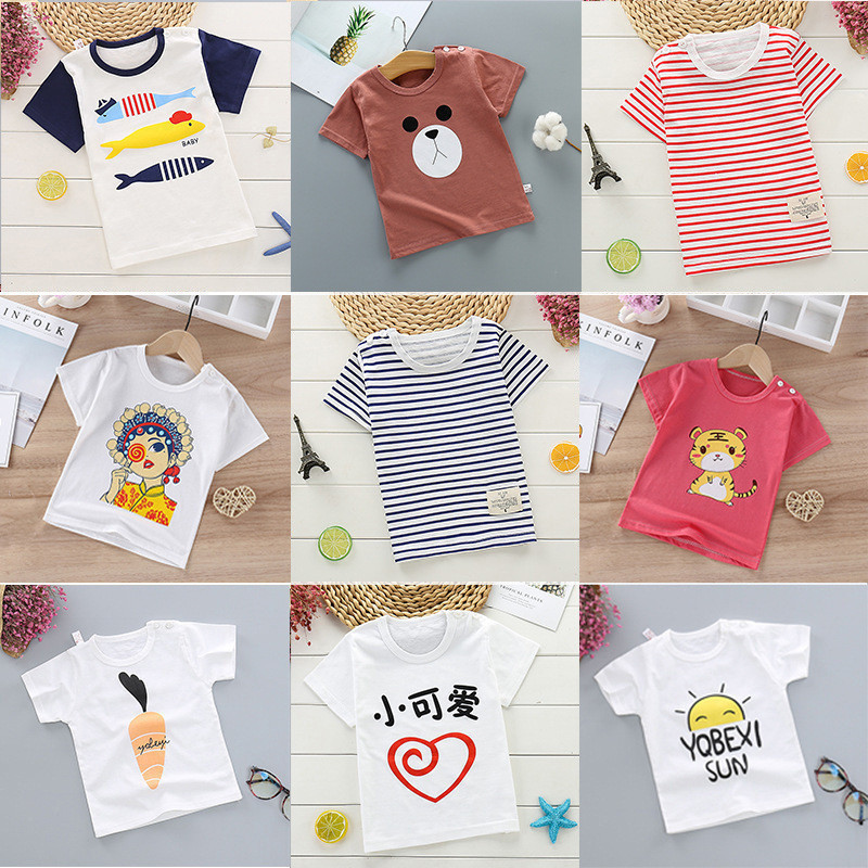 [ZY] พร้อมส่ง เสื้อยืดแขนสั้นลําลอง คอกลม ผ้าฝ้าย ระบายอากาศ พิมพ์ลาย สําหรับเด็ก 70-130 ซม.