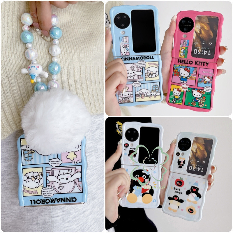เคสโทรศัพท์มือถือ ขอบนิ่ม ลายการ์ตูนน่ารัก พร้อมสายคล้องข้อมือ สําหรับ OPPO Find N3 N2 ​เคสด้านหลัง กันกระแทก