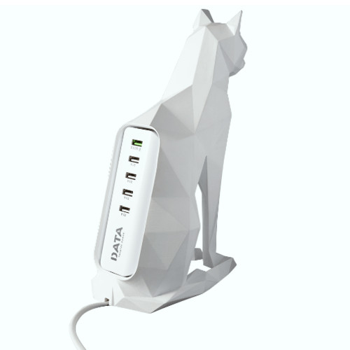 room_shop101 DATA แท่นวางปลั๊กเซรามิก USB 5 ช่อง 1.2m 5V/3A รูปแมว สีขาว