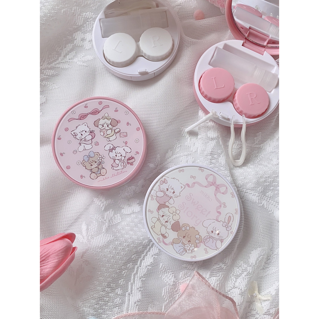 Mikko Joint Contact Lens Case Girl Heart กล่องเก็บคอนแทคเลนส์เครื่องสําอางแบบพกพาพร้อมกระจก