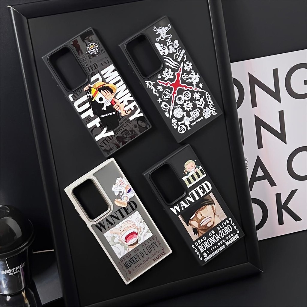 เคสโทรศัพท์ซิลิโคน TPU แบบนิ่ม ลายการ์ตูนลูฟี่ ขอบตรง กันกระแทก สําหรับ Samsung Galaxy S22 Ultra S23 S24 Plus