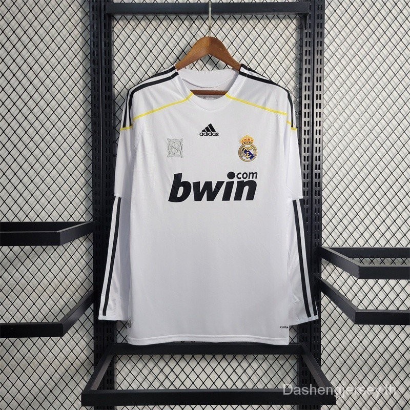 เสื้อกีฬาแขนสั้น ลายทีมฟุตบอล Real Madrid 2009/10 ชุดเหย้า สีขาว สไตล์เรโทร สําหรับผู้ชาย