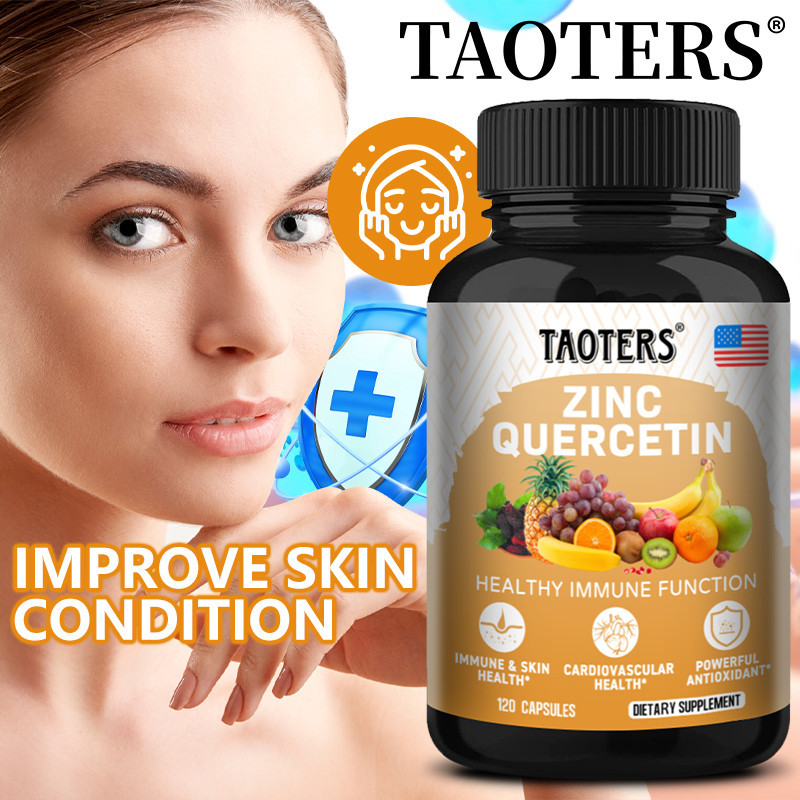 Taoters Zinc Quercetin 120 แคปซูลมังสวิรัติ - อาหารเสริมสังกะสี สําหรับการสนับสนุนภูมิคุ้มกันสารต้านอนุมูลอิสระ - ให้การสนับสนุนภูมิคุ้มกัน