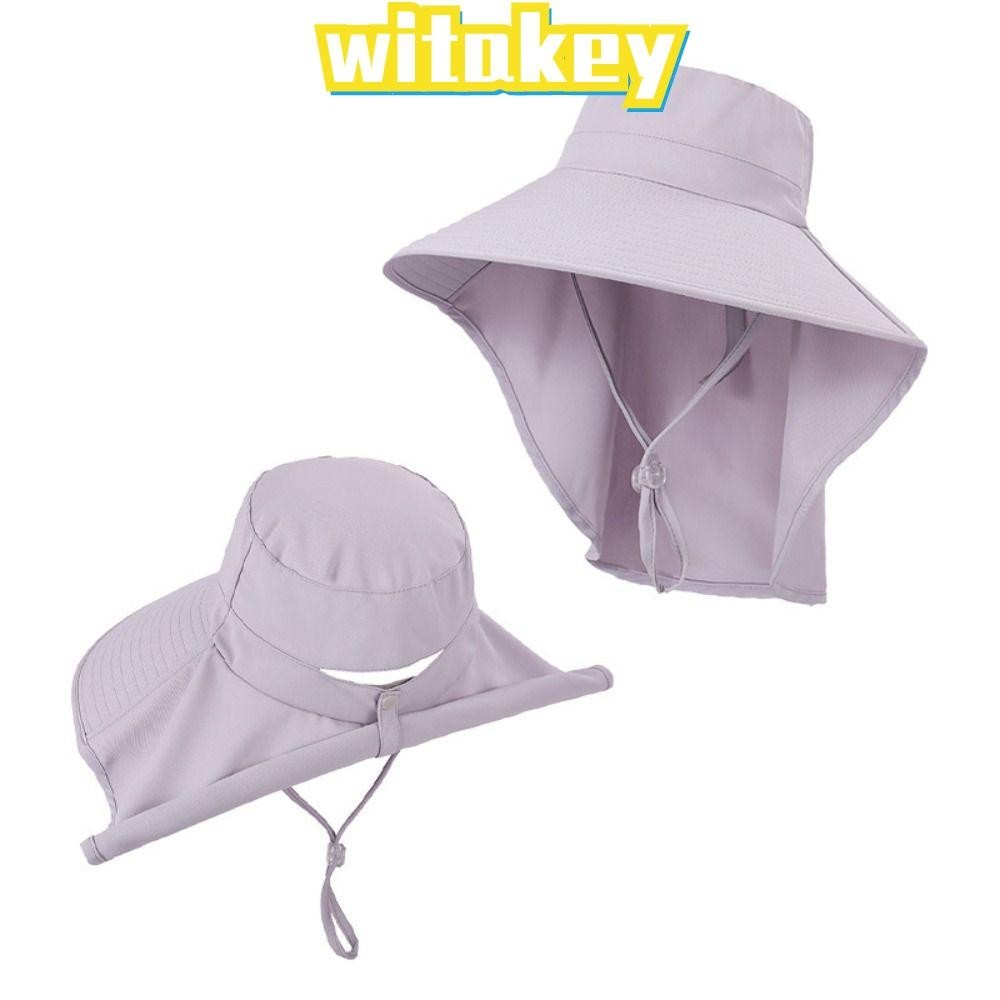 Witakey หมวกชาวประมงกลางแจ้ง, แฟชั่น UV ป้องกันผู้หญิง ฤดูร้อน, ป้องกันคอ ปีกกว้าง ผ้าคลุมไหล่ตกปลา เดินป่า กันแดด หมวกหางม้า