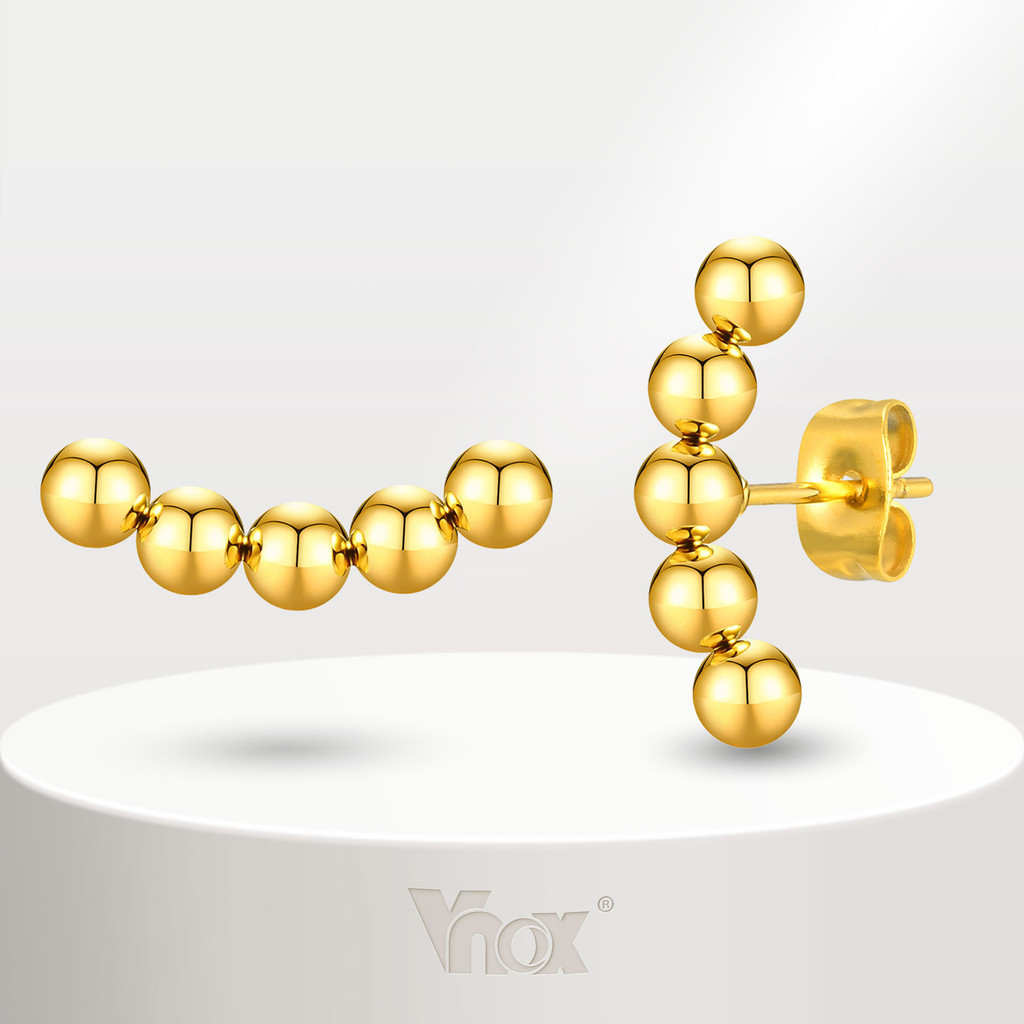 Vnox ต่างหูสตั๊ด สเตนเลส ทอง 18K ทรงโค้ง ทรงกลม กันแพ้ เครื่องประดับแฟชั่น