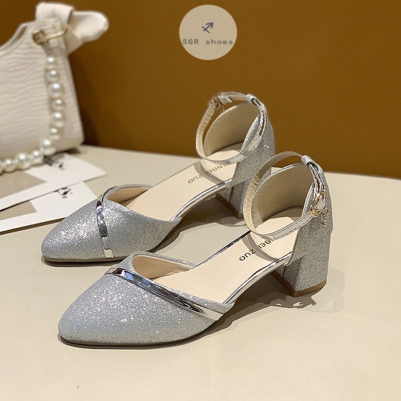 รองเท้าส้นสูงหัวแหลมมีสไตล์ รองเท้าส้นสูงสตรีสไตล์เกาหลี สวมใส่สบาย ไซส์ใหญ่ 35-42