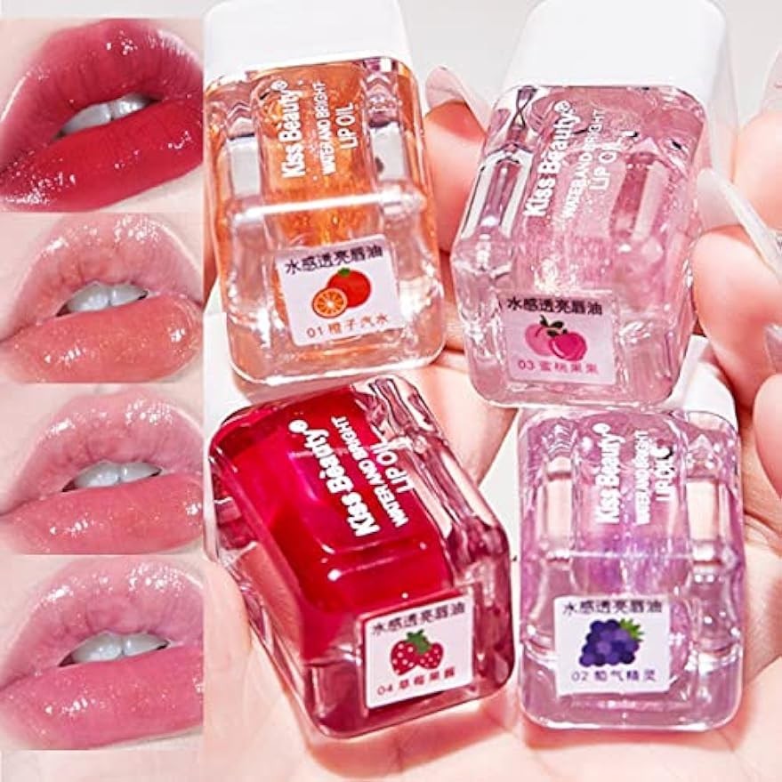 ลิปกลอส Plumping Lip Oil, Shimmer Pearlescent Hydrating Mirror ลิปสติก Tinted Lip Balm Lip Care โปร่