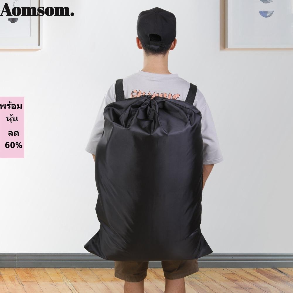 Aomsom กระเป๋าเป้ซักผ้า พับได้ สีดํา ถุงซักผ้าโพลีเอสเตอร์ อเนกประสงค์|กระเป๋าเป้สะพายหลัง ซักทําความสะอาดได้ สําหรับตั้งแคมป์