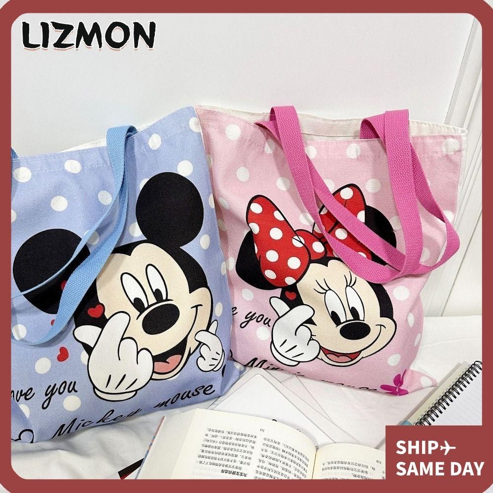 Lizmon กระเป๋าถือ กระเป๋าสะพายไหล่ ผ้าแคนวาส พิมพ์ลายการ์ตูนน่ารัก จุของได้เยอะ สําหรับผู้หญิง