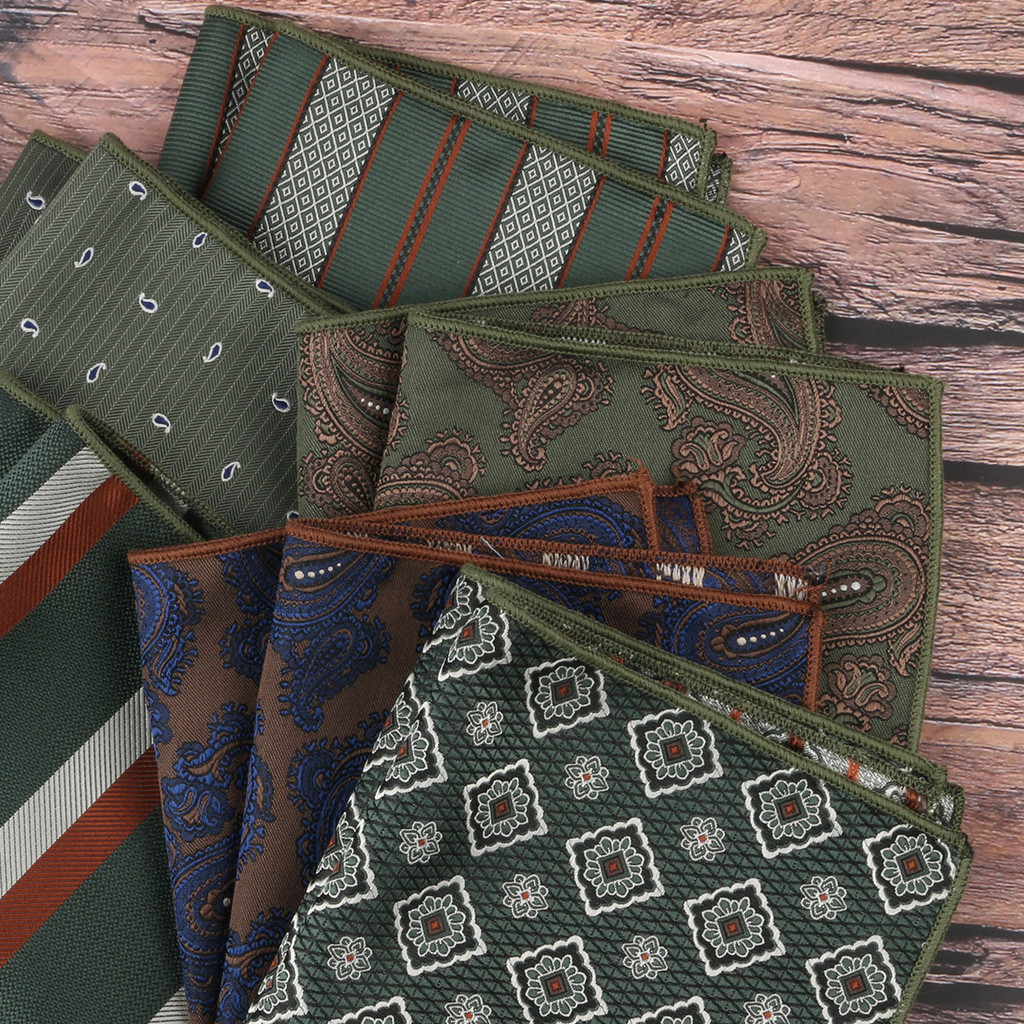 ผ้าพันคอ ผ้าเช็ดหน้า ขนาดเล็ก สีเขียว สําหรับผู้ชาย