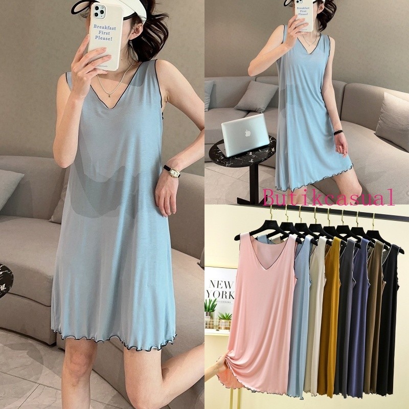 ชุดนอนผ้าฝ้าย แขนกุด คอวี ทรงหลวม ใส่สบาย เหมาะกับฤดูใบไม้ผลิ และฤดูร้อน สําหรับผู้หญิง 2024