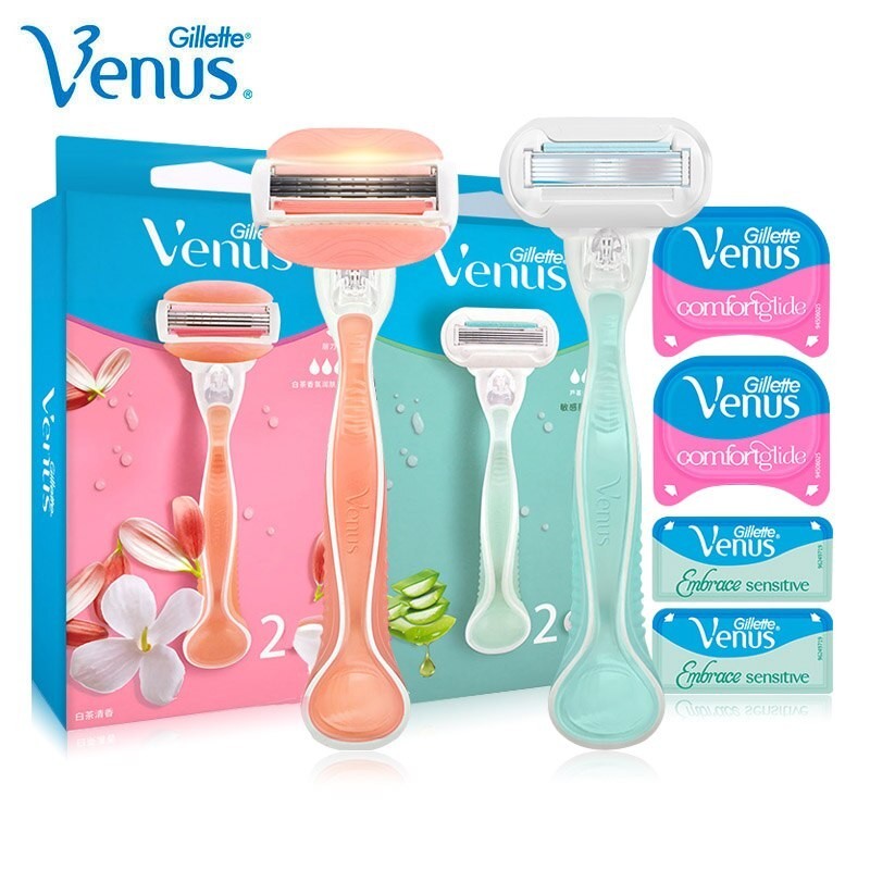 Gillette Venus ผู้หญิงมีดโกน 5 ชั้นใบมีดพร้อมสบู่หล่อลื่น Sensitive ปลอดภัย โกนกําจัดขนสําหรับ Lady Body Hair Cutting