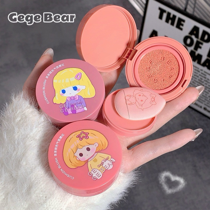 O-05🌟Gege Bearบลัชออนแอร์คุชชั่น เนื้อแมตต์ ปัดแก้ม เนื้อดี ให้ความชุ่มชื้นพร้อมกระจกและพัฟแป้งสุดน่ารัก กันน้ําติดทนนาน