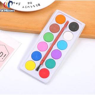 สีน้ำก้อน 12สี/6สี + พู่กัน อุปกรณ์ศิลปะ S0245 ราคาพิเศษ ถาดพลาสติก